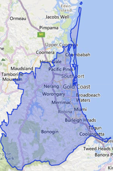 QLD Gold Coast map
