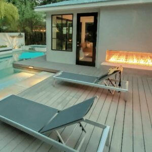 Outdoor fire mixed with pool area